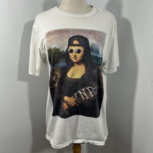 Mona Lisa Parody T Shirt Mens M Graphic Tee Art Mashup Funny Print Cotton Top